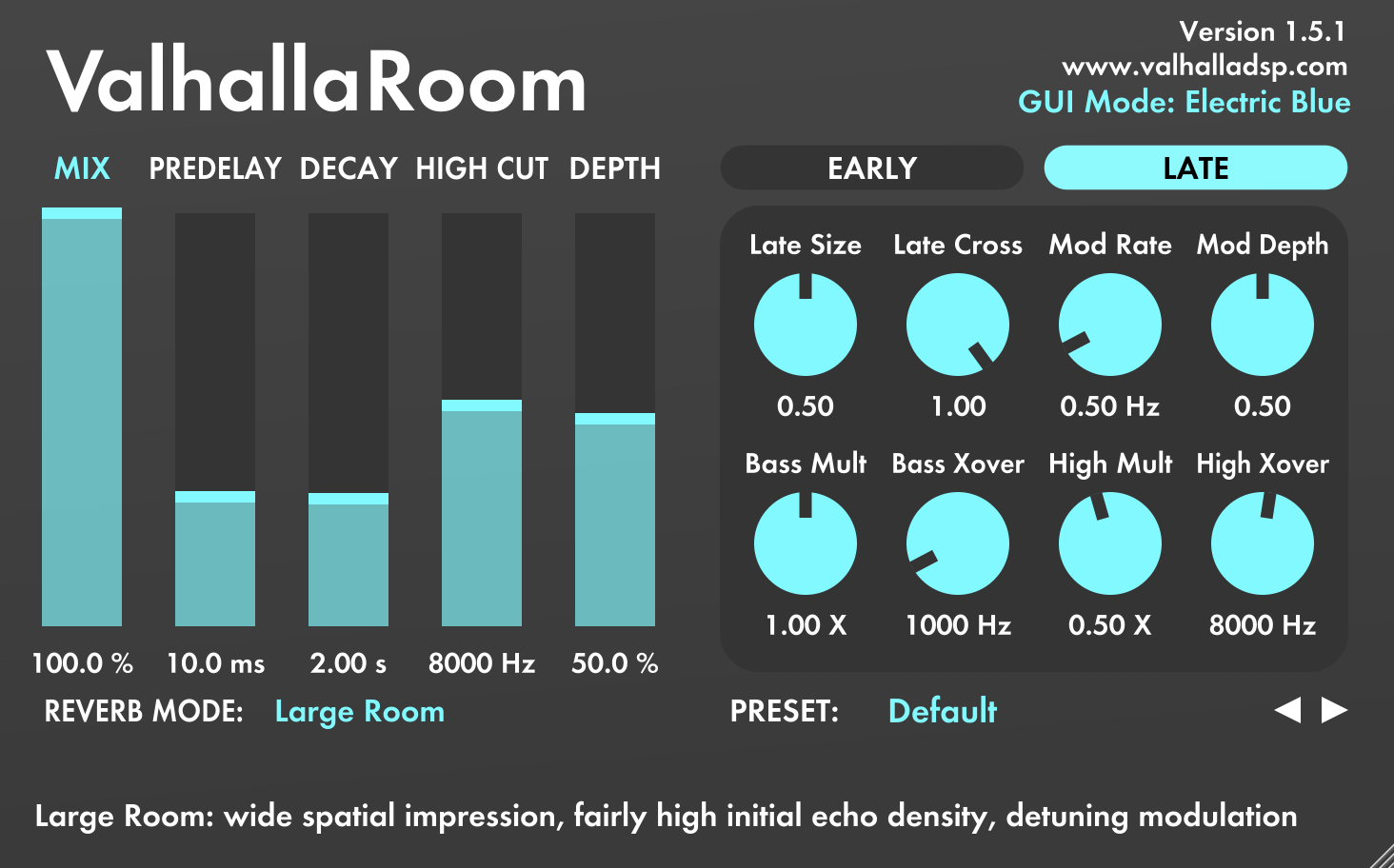 ValhallaRoom 1.5.1 Released for OSX and Windows. Electric Blue GUI. -  Valhalla DSP