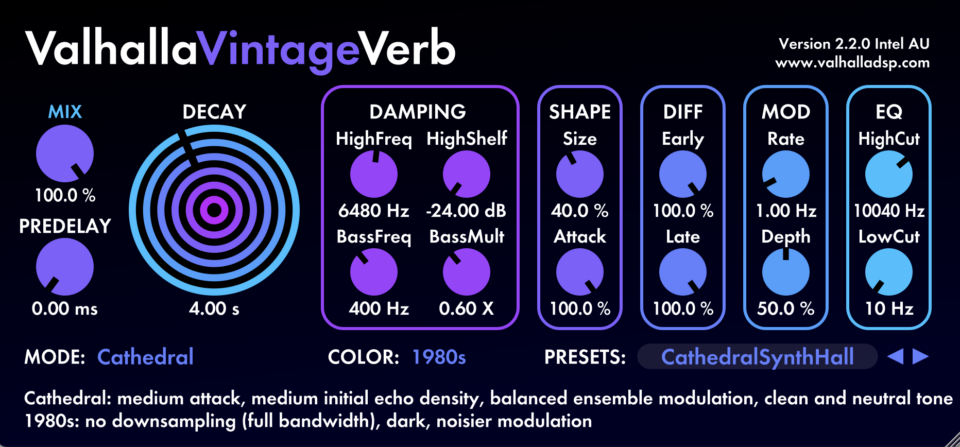 Valhalla Vintage Verb Cathedral Mode GUI