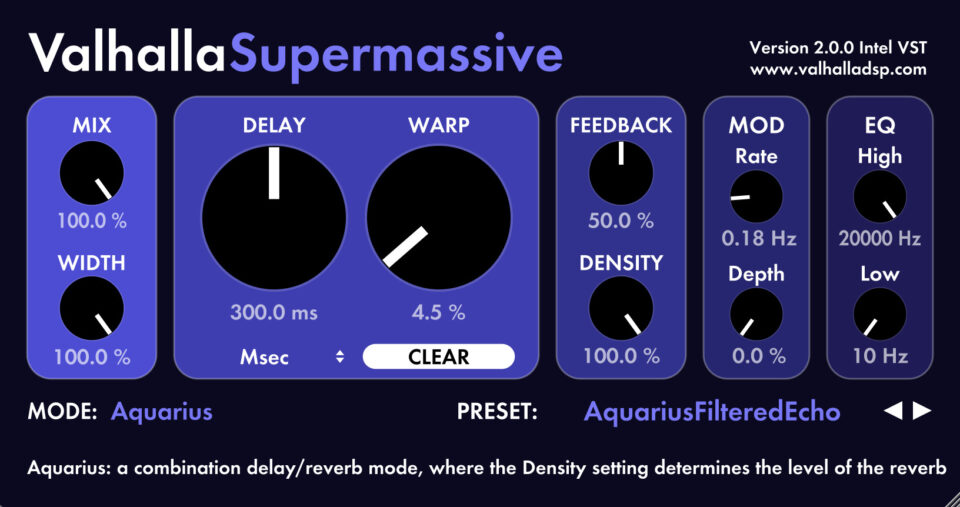 Aquarius New Reverb Mode for Valhalla Supermassive