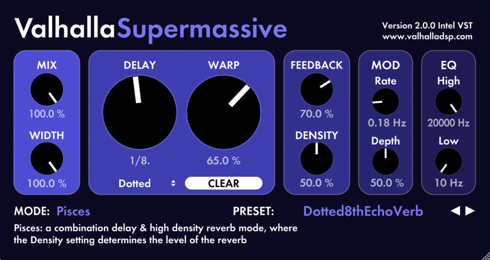 Pisces New Reverb Mode for Valhalla Supermassive